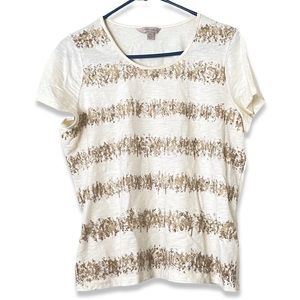 🪩4/$20!! Laura Ashley Gold Embellished Shirt XLP Short Sleeve Scoop Neck 🪩4/$20!